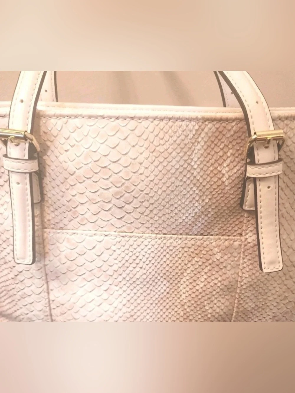 Anna Klein Cream Snake-Embossed Tote Bag